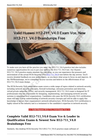 Valid Huawei H12-711_V4.0 Exam Vce, New H12-711_V4.0 Braindumps Free