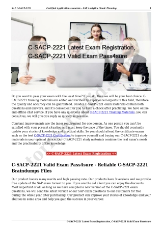 C-SACP-2221 Latest Exam Registration, C-SACP-2221 Valid Exam Pass4sure