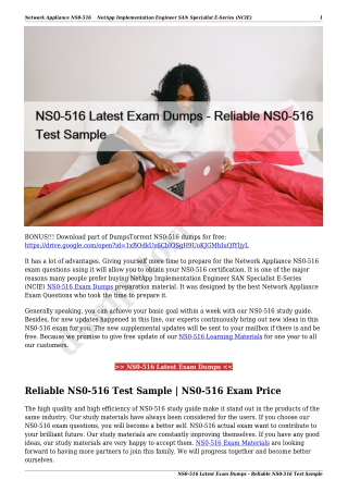 NS0-516 Latest Exam Dumps - Reliable NS0-516 Test Sample