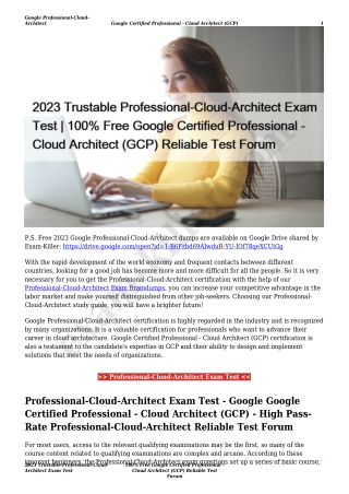 2023 Trustable Professional-Cloud-Architect Exam Test | 100% Free Google Certified Professional - Cloud Architect (GCP)