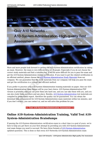 Quiz A10 Networks - A10-System-Administration–High-quality Test Assessment