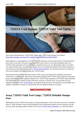 72201X Free Dumps, 72201X Valid Test Camp