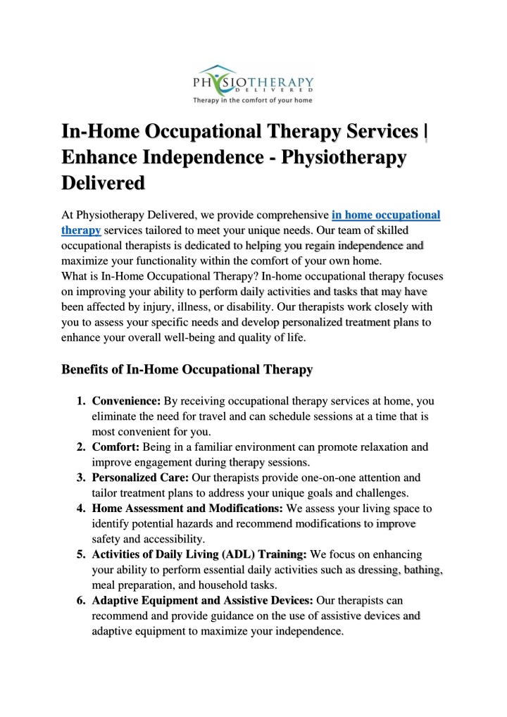 in home occupational therapy services enhance