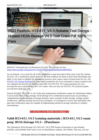 2023 Realistic H13-611_V4.5 Reliable Test Dumps - Huawei HCIA-Storage V4.5 Test Cram Pdf 100% Pass