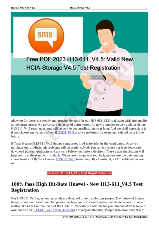 Free PDF 2023 H13-611_V4.5: Valid New HCIA-Storage V4.5 Test Registration