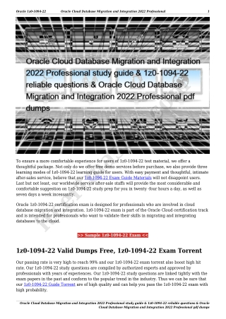 Oracle Cloud Database Migration and Integration 2022 Professional study guide & 1z0-1094-22 reliable questions & Oracle