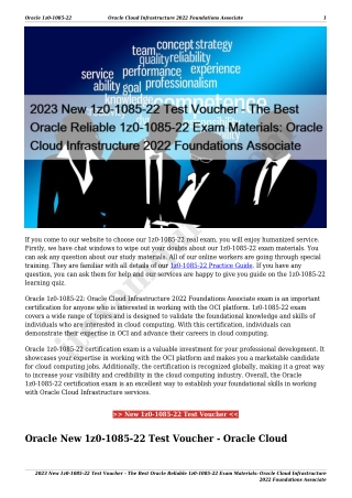 2023 New 1z0-1085-22 Test Voucher - The Best Oracle Reliable 1z0-1085-22 Exam Materials: Oracle Cloud Infrastructure 202