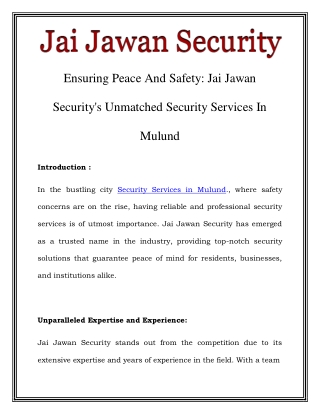 Security Services in Mulund Call-8530491405