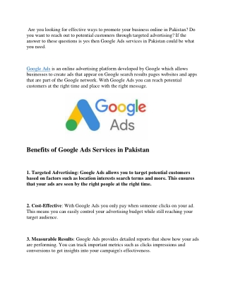 Google Ads Services in Pakistan