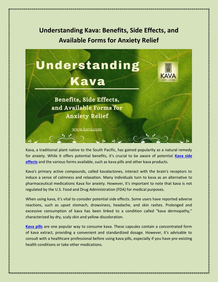 understanding kava benefits side effects