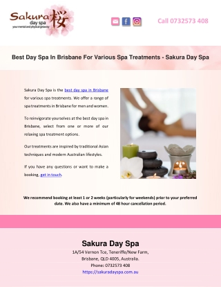 Best Day Spa In Brisbane For Various Spa Treatments - Sakura Day Spa