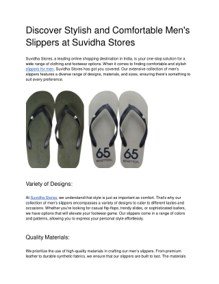 Discover Stylish and Comfortable Men's Slippers at Suvidha Stores