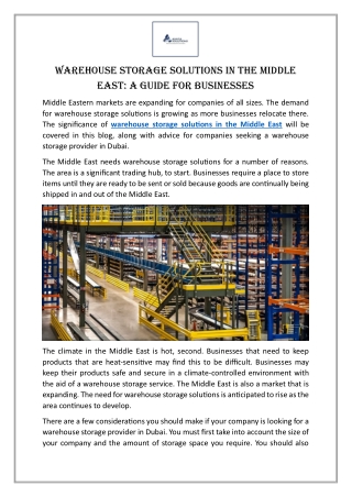 Warehouse Storage Solutions in the Middle East A Guide for Businesses