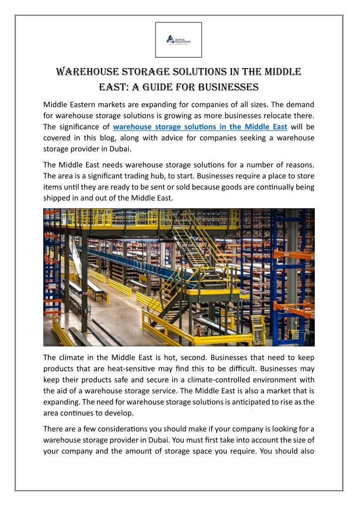 warehouse storage solutions in the middle east