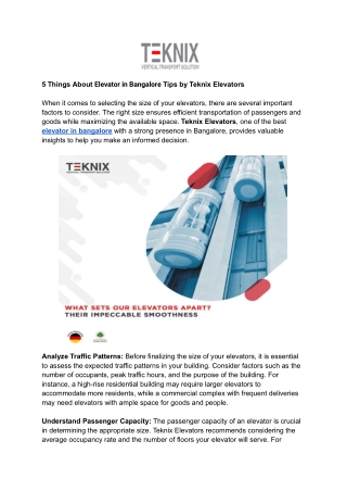5 things about elevator in bangalore tips