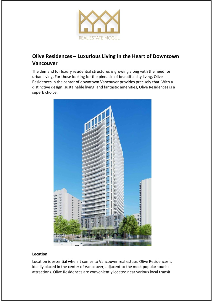 olive residences luxurious living in the heart