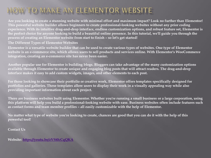 how to make an elementor website