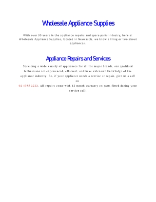 Wholesale Appliance Supplies