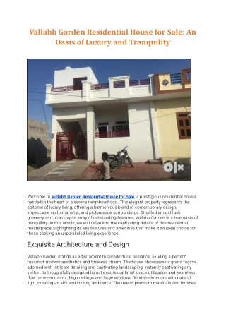 Vallabh Garden Residential House for Sale An Oasis of Luxury and Tranquility