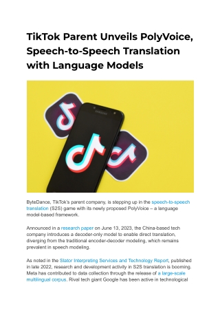tiktok parent unveils polyvoice speech to speech