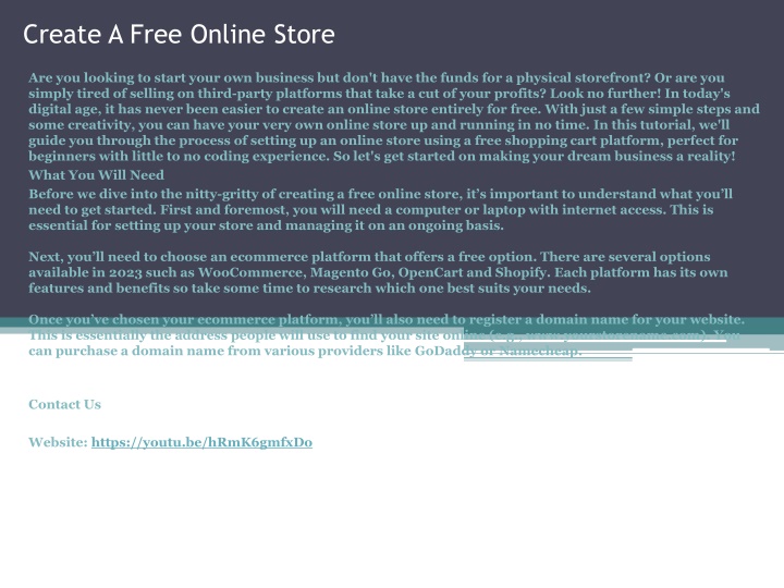 create a free online store