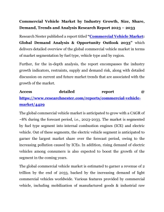 Commercial Vehicle Market by Industry Growth, Size, Share [2023-2033]