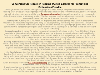 Convenient Car Repairs in Reading Trusted Garages for Prompt and Professional Service