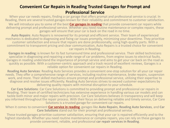 convenient car repairs in reading trusted garages for prompt and professional service