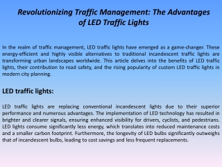 Revolutionizing Traffic Management: The Advantages of LED Traffic Lights