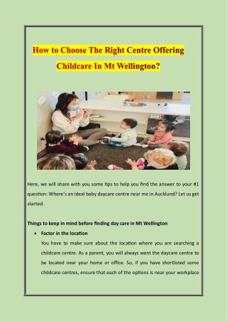 How to Choose The Right Centre Offering Childcare In Mt Wellington