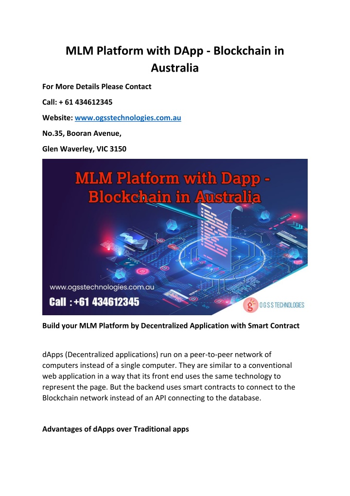 mlm platform with dapp blockchain in australia