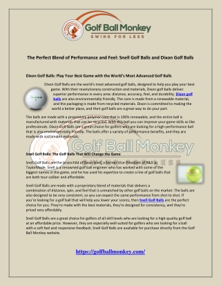 The Perfect Blend of Performance and Feel: Snell Golf Balls and Dixon Golf Ball