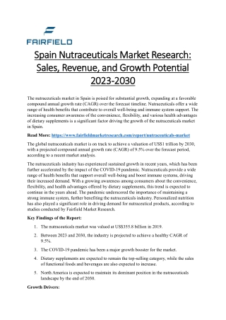 Spain Nutraceuticals Market Research Sales, Revenue, and Growth Potential 2023-2030