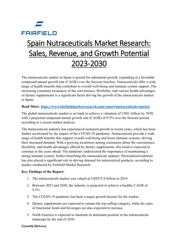 spain nutraceuticals market research spain