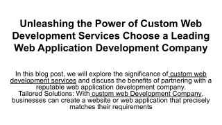 unleashing the power of custom web development