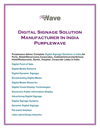 Digital Signage Solution Manufacturer In India  Purplewave