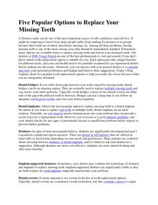 Five Popular Options to Replace Your Missing Teeth