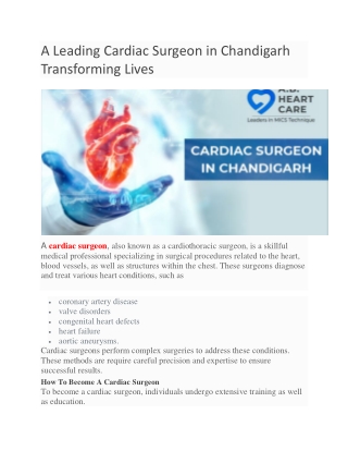A Leading Cardiac Surgeon in Chandigarh Transforming Lives