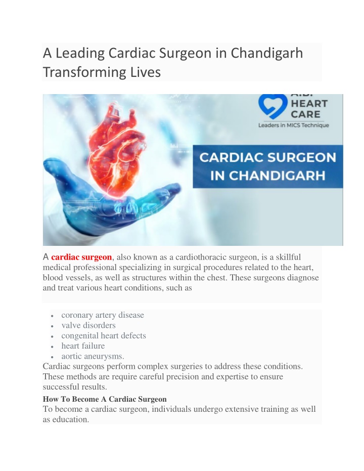 a leading cardiac surgeon in chandigarh
