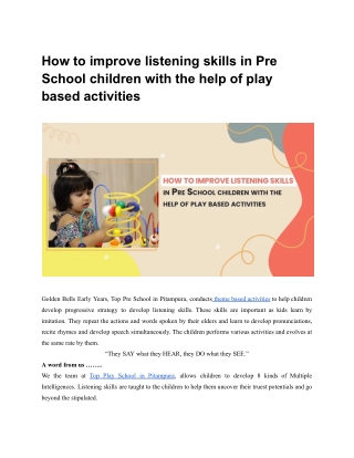 How to improve listening skills in Pre School children with the help of play based activities