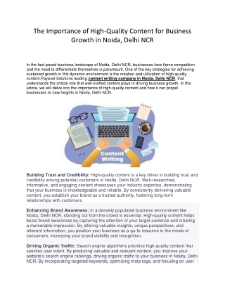 The Importance of High-Quality Content for Business Growth in Noida, Delhi NCR