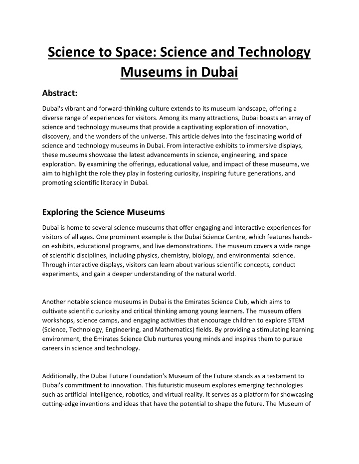 science to space science and technology museums