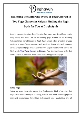 exploring the different types of yoga offered in