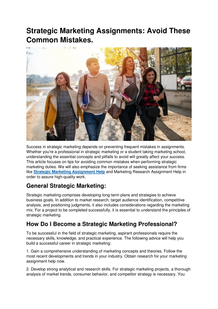 strategic marketing assignments avoid these
