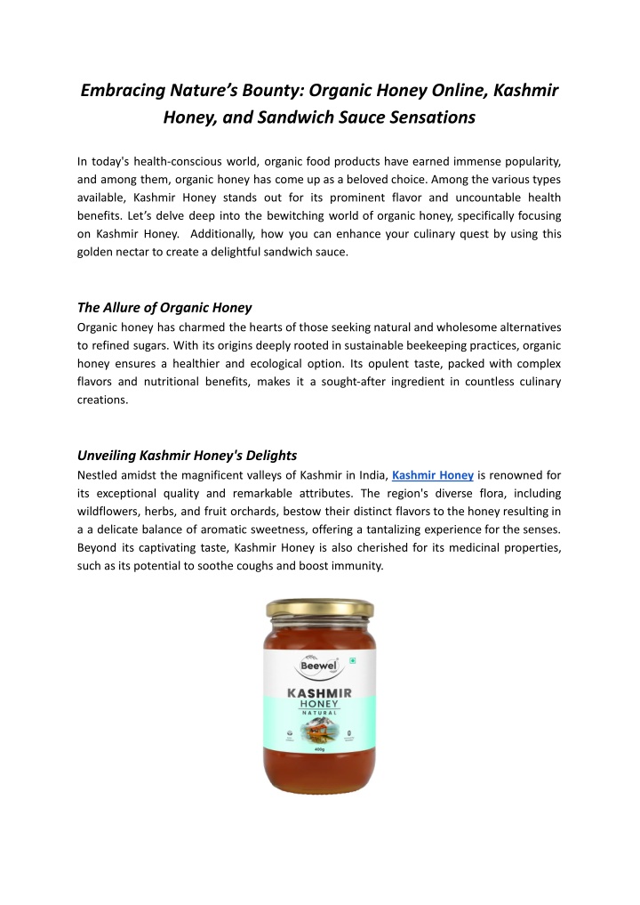 PPT - Embracing Nature’s Bounty: Organic Honey Online, and Sandwich Sauce PowerPoint 