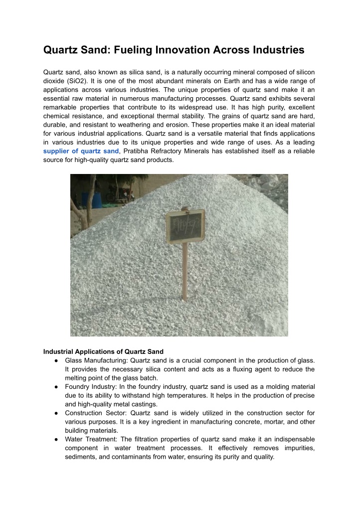 quartz sand fueling innovation across industries