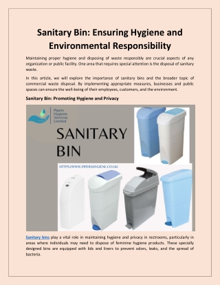 Sanitary Bin: Ensuring Hygiene and Environmental Responsibility