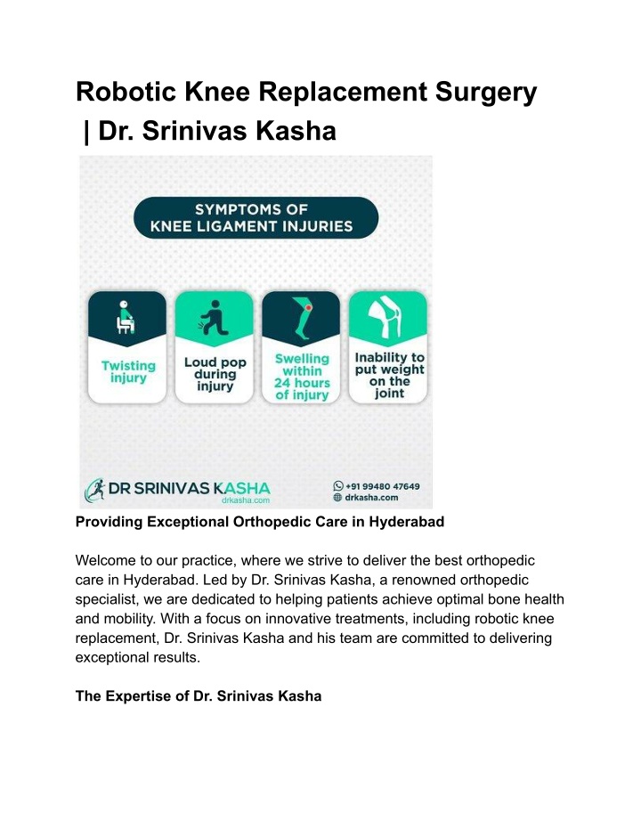 robotic knee replacement surgery dr srinivas kasha