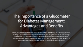 The Importance of a Glucometer for Diabetes Management Advantages and Benefits_