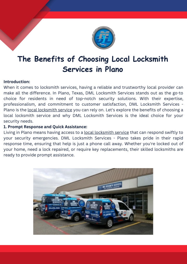 the benefits of choosing local locksmith services